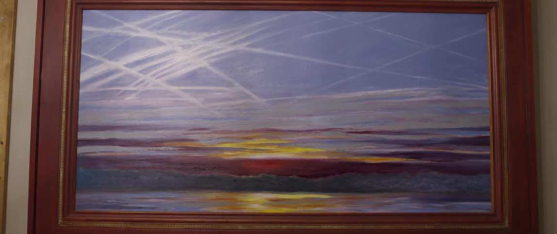 Artistic painting of a horizon on the wall