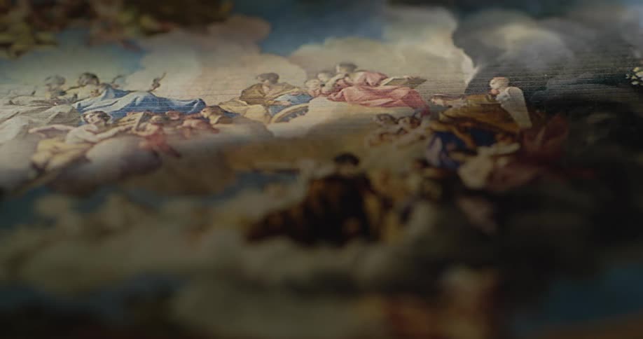 A painting is in a dark room