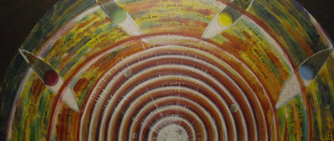 A painting is of a large spiral