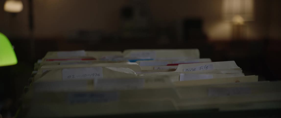 Close up of folders arranged in rows of files