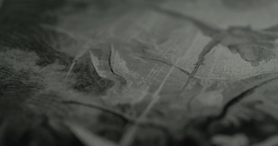 A black and white painting is on display