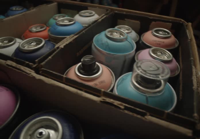 Boxes with various spray paints