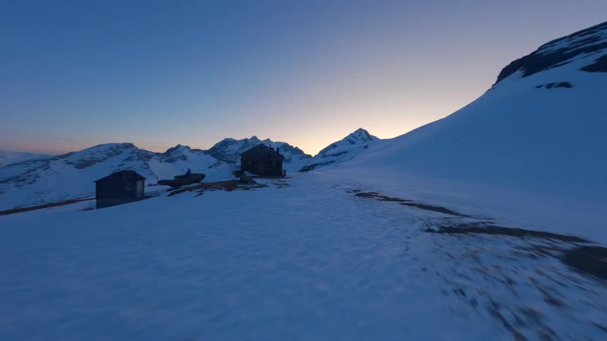 Detached wooden hut on a mountain in Switzerland