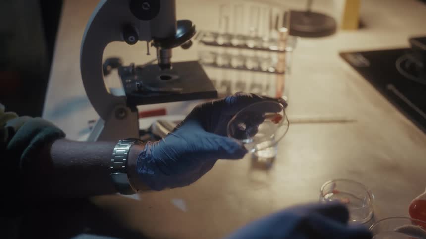 Lab technician swabbing a petri dish with a qtip