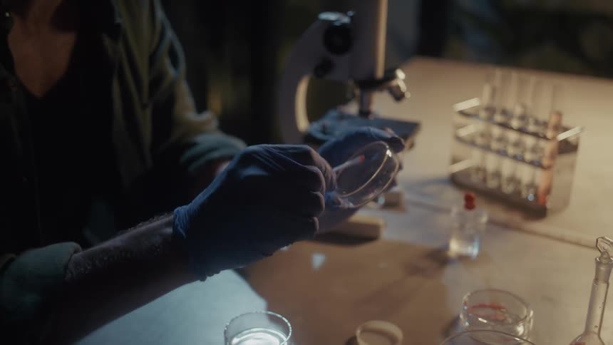 A scientist mixes a petri dish and seals it