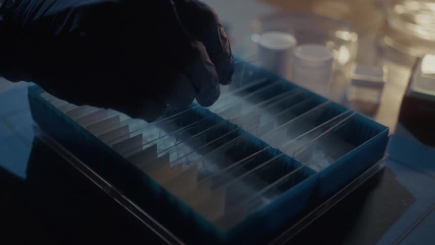 A scientist places a microscope slide in the case