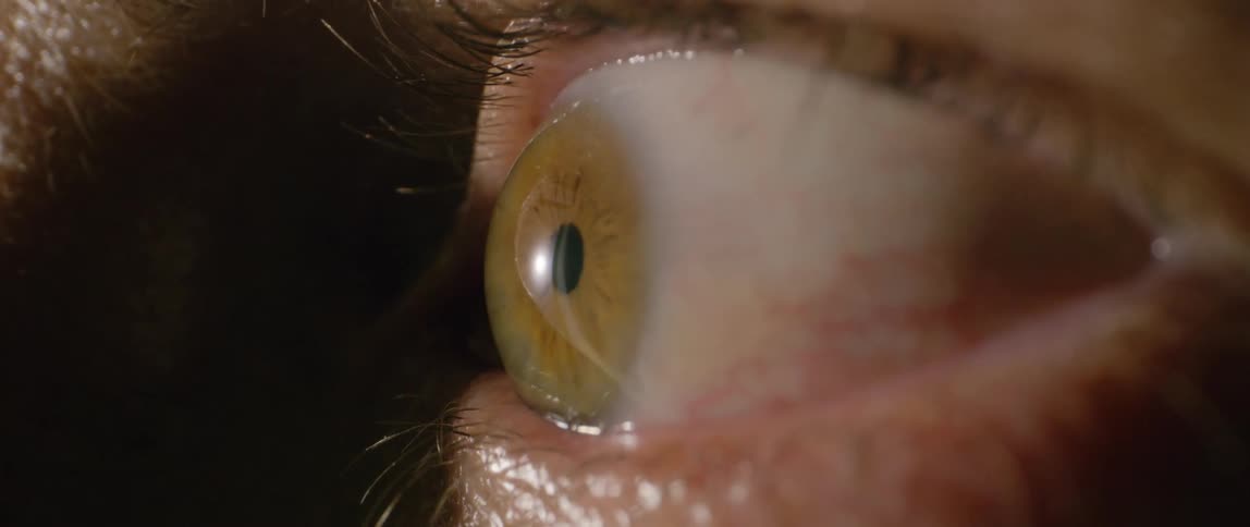 A person blinks as they look up and down and side to side