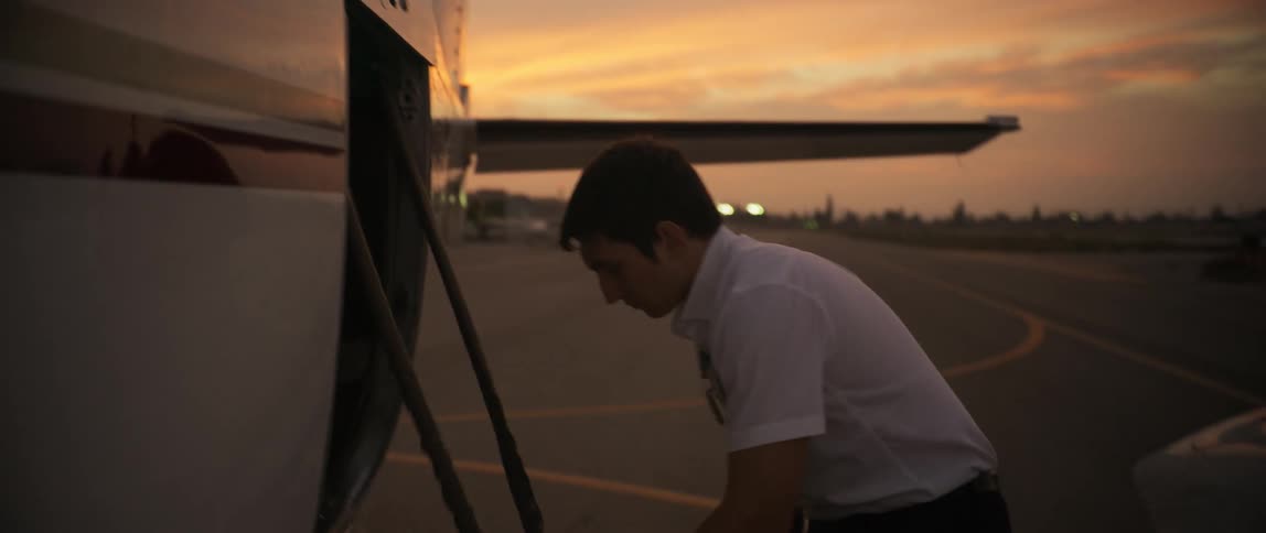 Airplane pilot closing the aircraft door