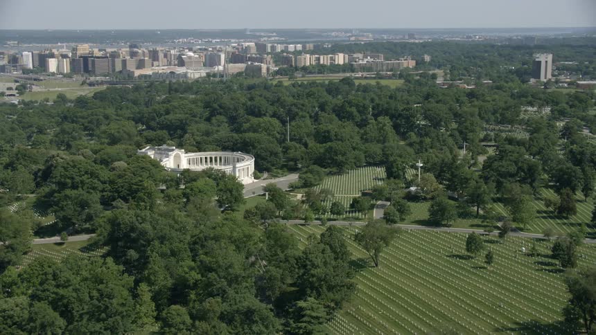 Aerial view of large military cemetery