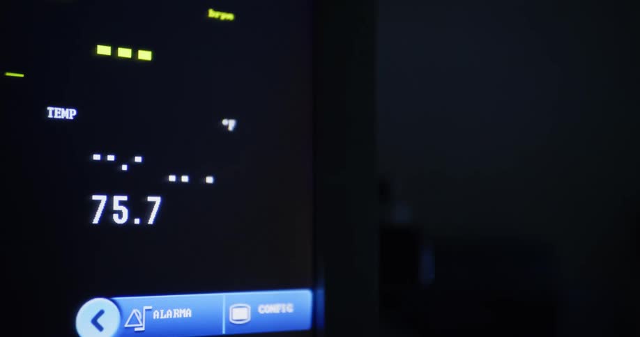 Numbers flash on the medical monitor
