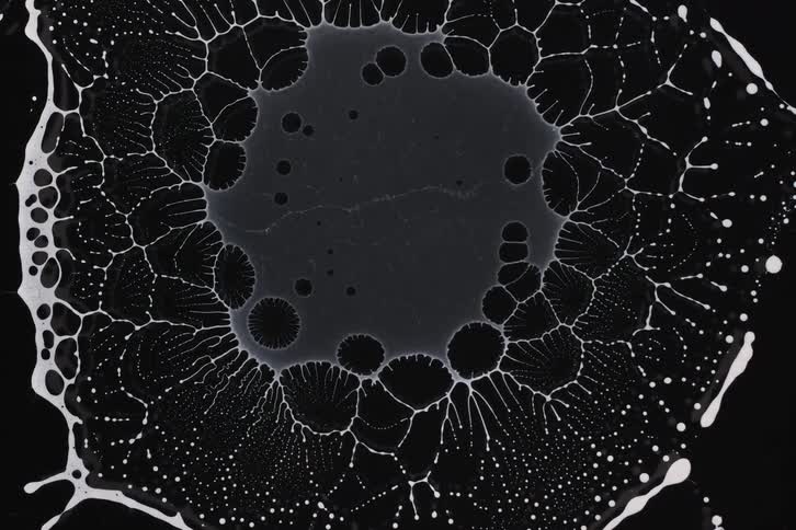 An abstract white liquid that is thus retracting into a black background
