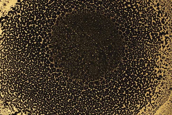 Top view of abstract liquid collapsing against a black background