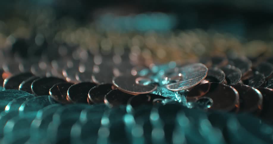 Many silver and copper coins laying in rows on a cloth