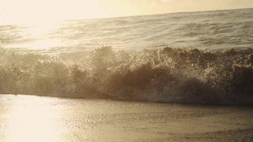 Wave breaking in the ocean and reaching the sand on the beach