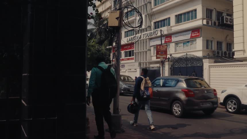 Pedestrians walking along an urban street