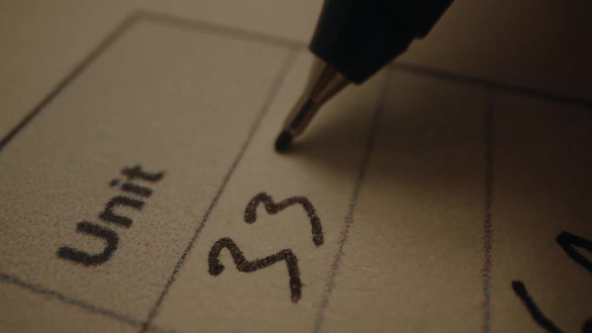 Closeup of a person writing numbers in a column on a sheet of paper