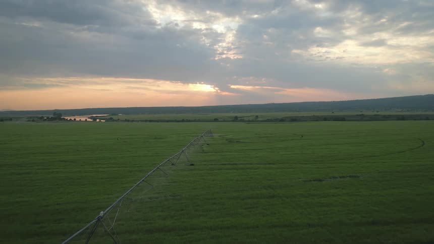 An aerial view of a large farm field