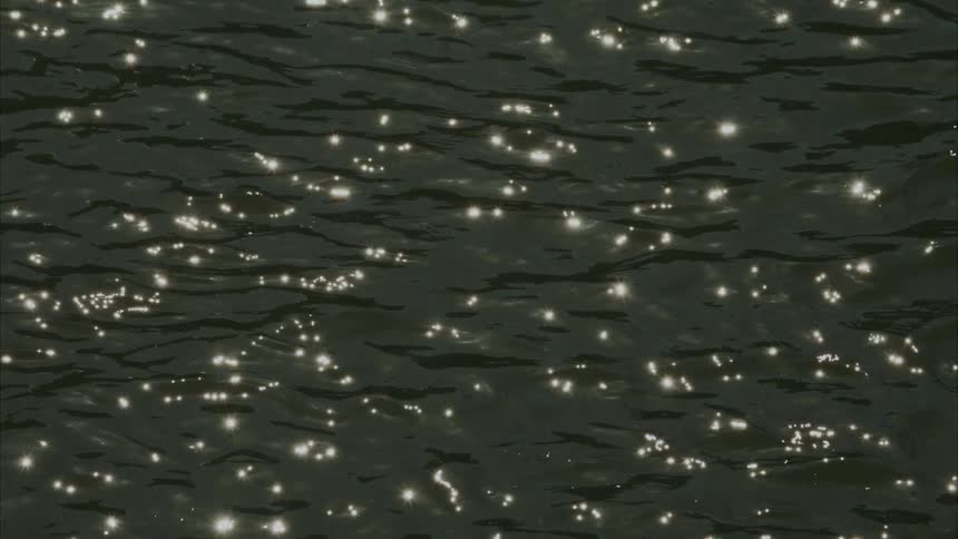 Sunlight glints off the rippling surface of dark water
