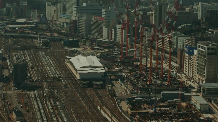 A train yard in a city