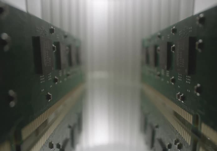 Rows of computer chips are lined up