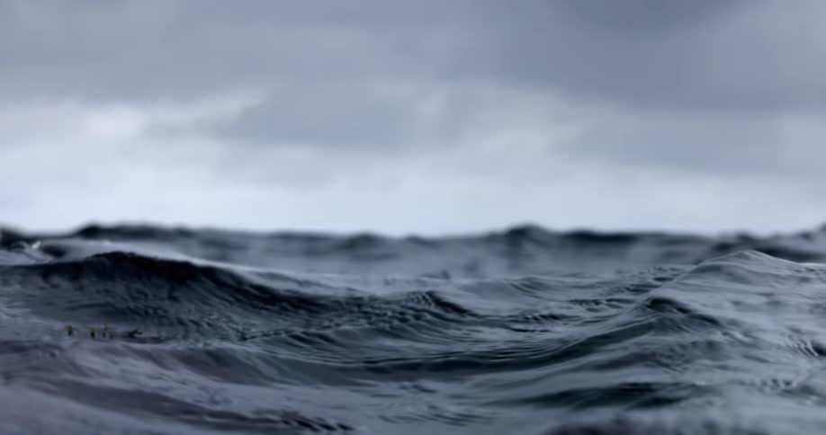 Waves flow over the surface of the ocean under an overcast sky
