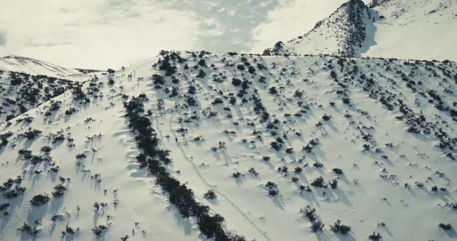 Aerial panorama of a snowcovered mountain