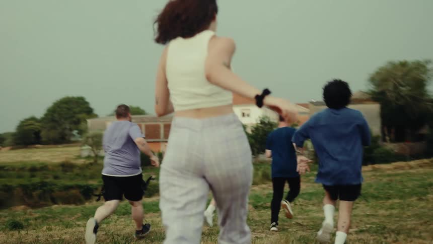 A group of people run