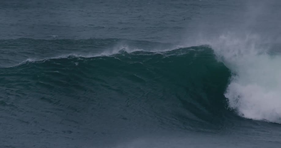 Surfers wearing wet suits lie on their boards as the ocean swells beneath them