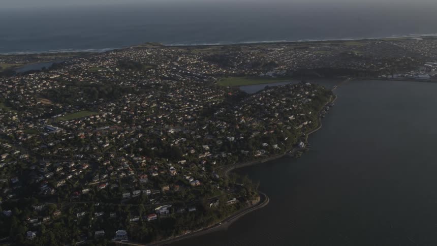 Aerial view of a city by the ocean