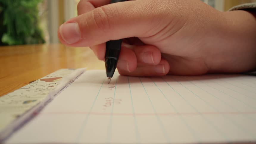 Hand with a pen writing in a notebook