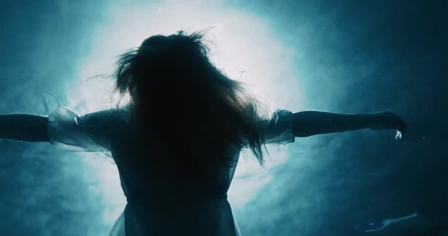 Bottom view of a woman floating in water