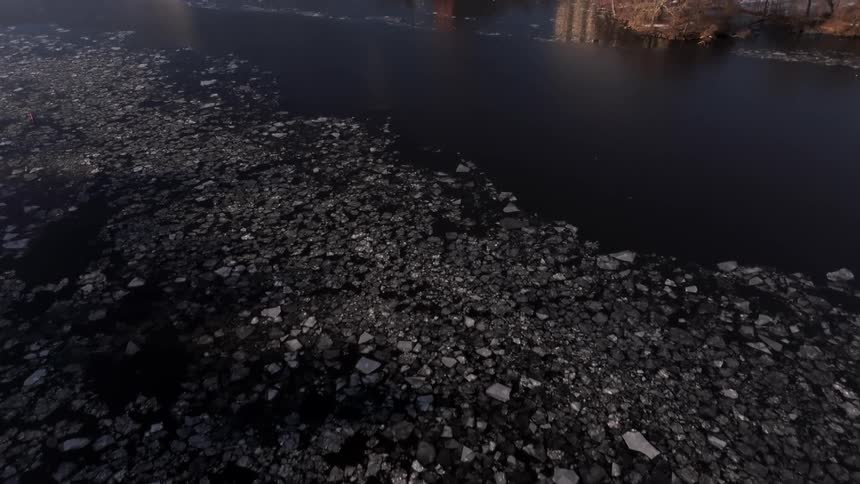 An aerial footage of a lake side