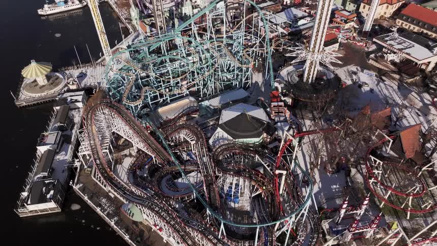 Aerial shot of amusement park