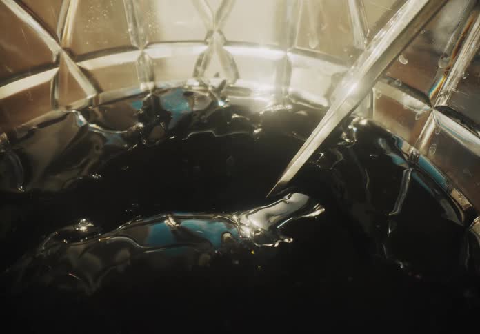The spoon sinks into the gel