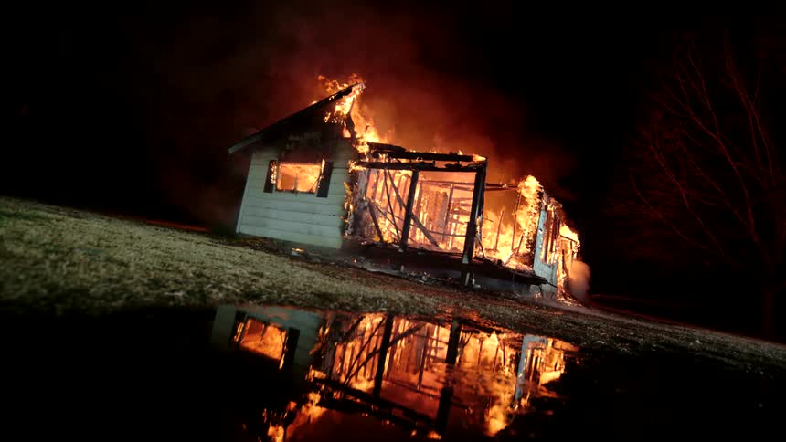 The home is nearly all burnt down