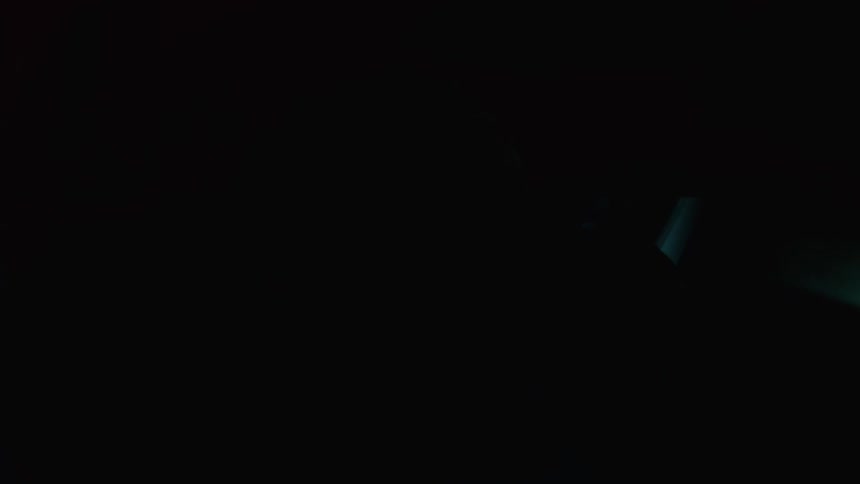Silhouetted person leans against a parked car under blue and red lights