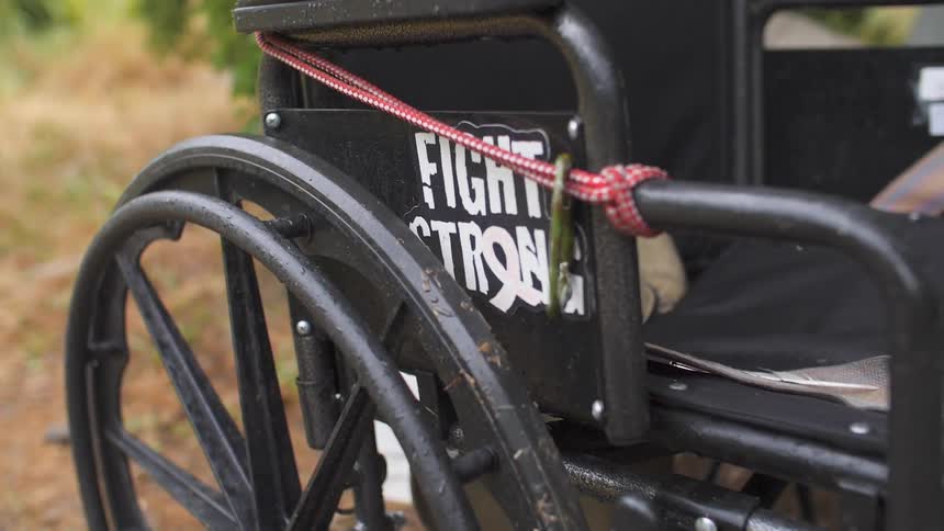 Close up of a wheelchair