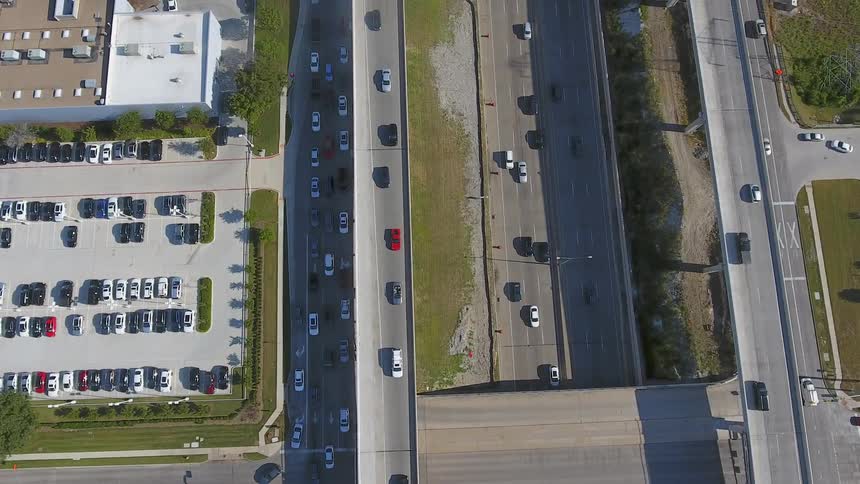 The roads below are full of cars