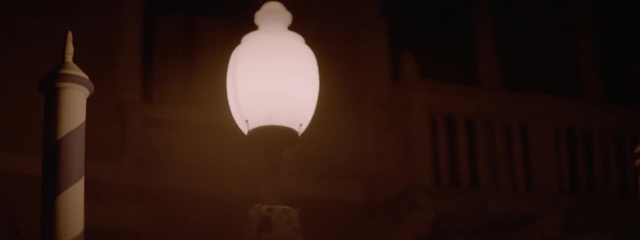 A street lamp glows at night