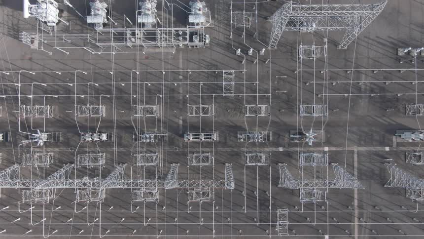 A power grid is shown from an aerial view