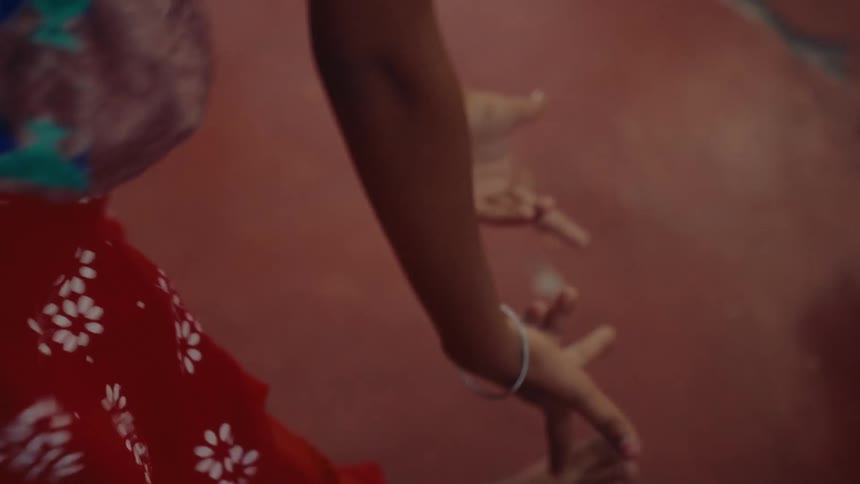 Teen girls perform indian classical dance in a graceful closeup