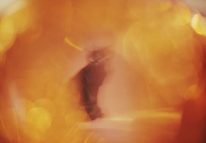 Drawing of a cat blurs as the glass object it is visible through moves