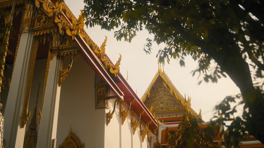 Exterior architecture with gold details of an asian temple