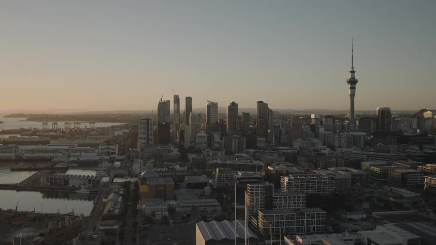 A city on the coast is quiet in the early morning hours