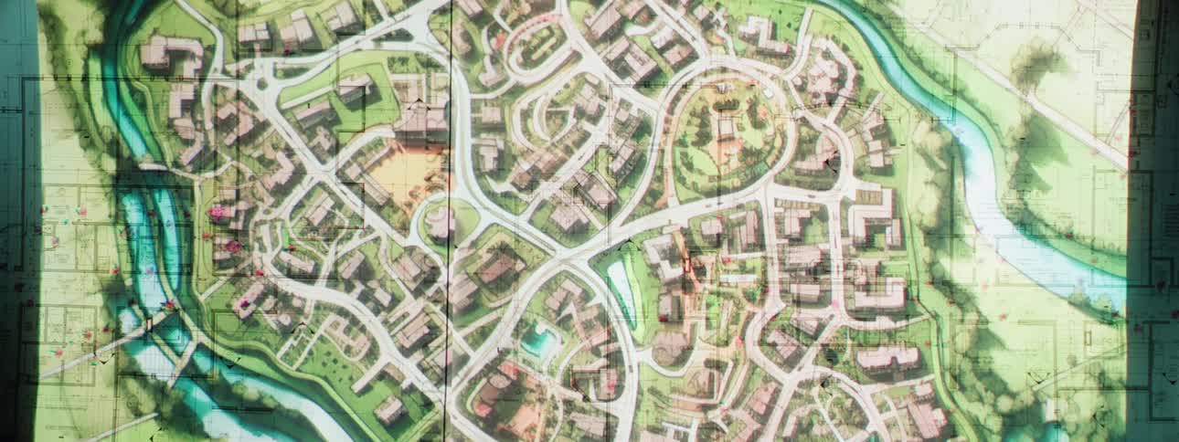 Monitor screen displaying digital plot map of houseing development