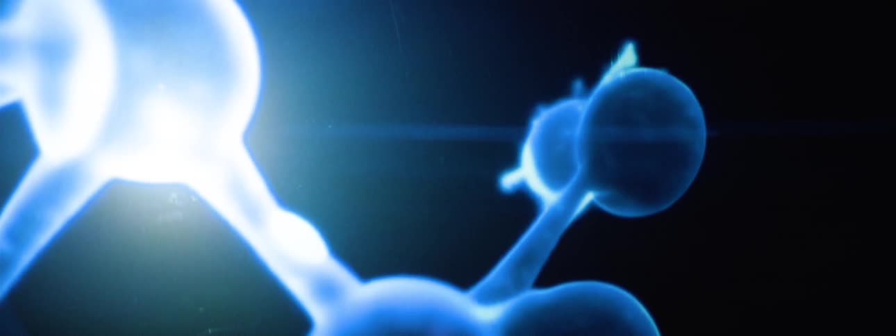 A 3d animation of abstract blue molecules in various shapes