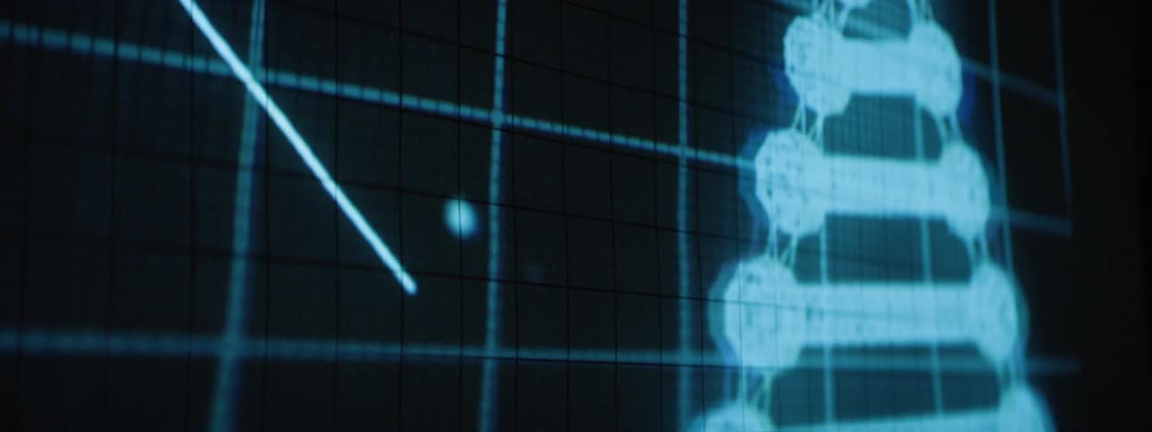 A screen with a dna strand graphic