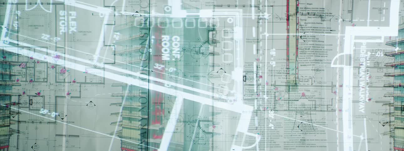 A projection of building blueprints