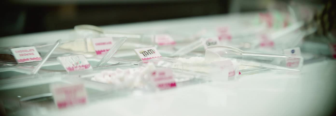 A selfserve candy toppings bar is shown