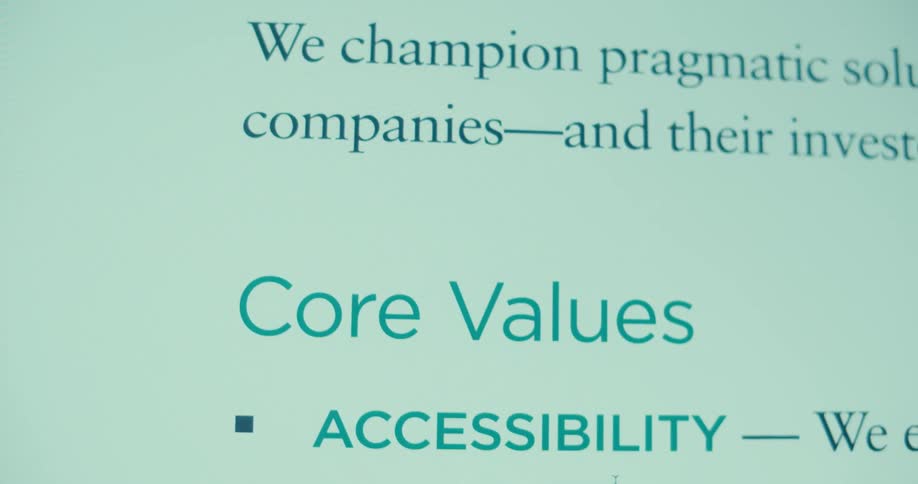 Page on a computer screen provides information about a company